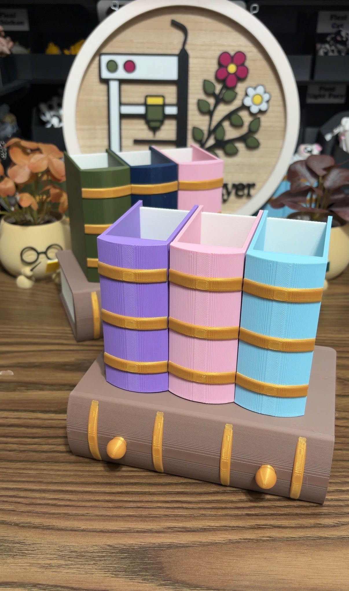 3 Slot Book Pen Holder w/ Drawer