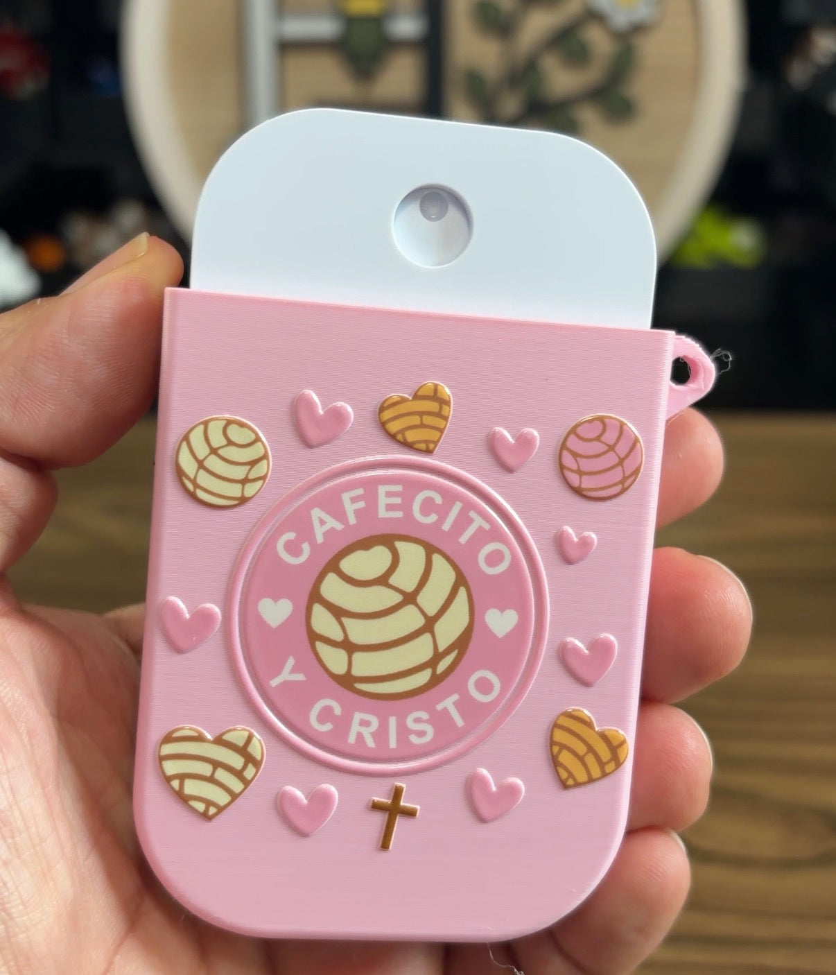 Cafecito y Cristo Hand Sanitizer Holder